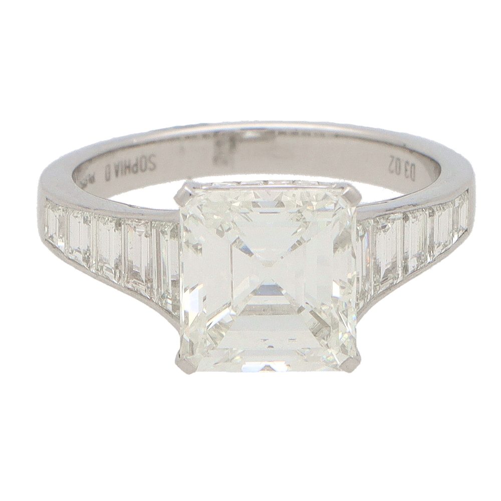 3.02ct Square Princess Cut Diamond Solitaire Engagement Ring with Baguette Shoulders