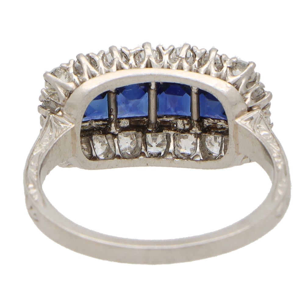 Princess Cut Sapphire and Diamond Cluster Panel Ring