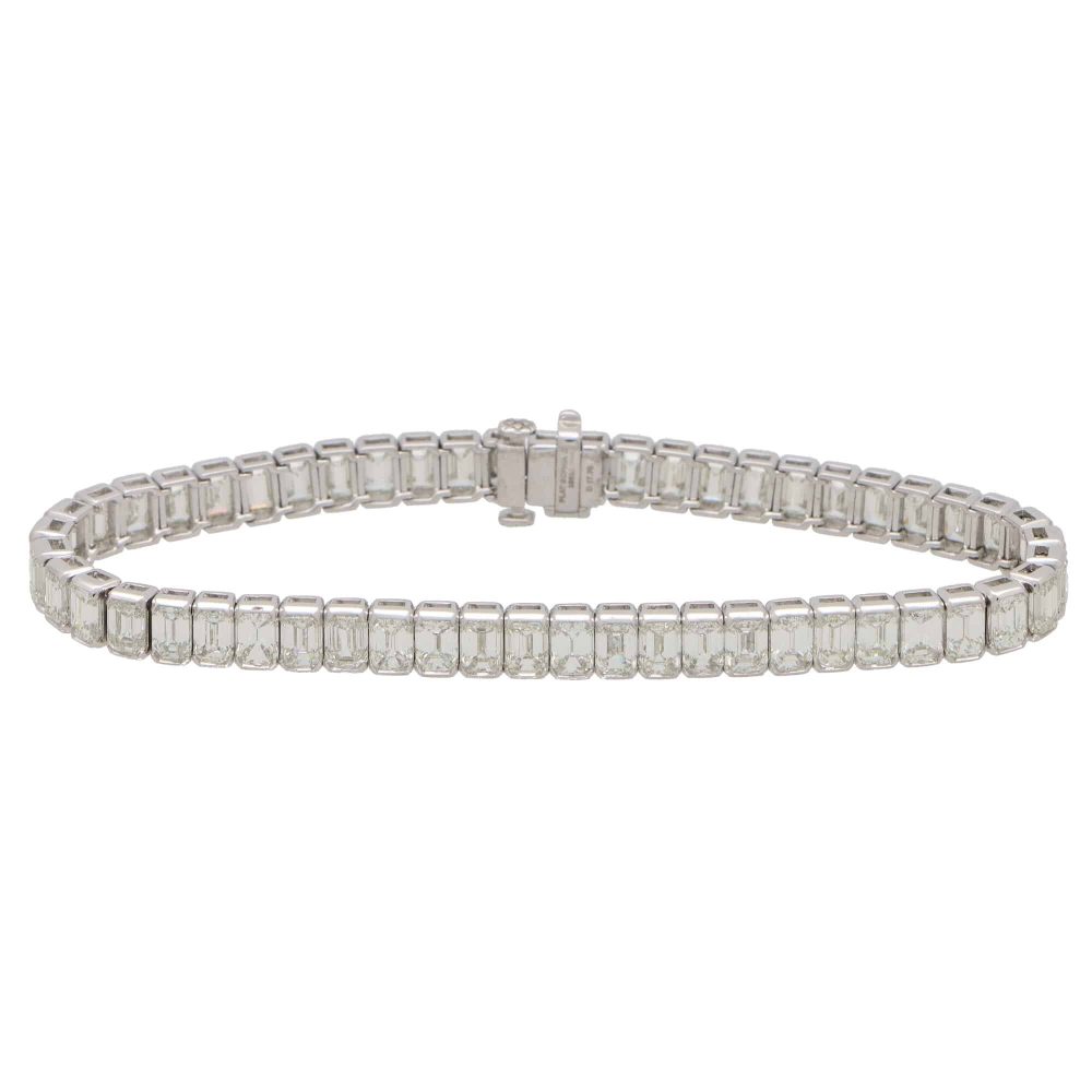 Emerald Cut Diamond Platinum Line Tennis Bracelet