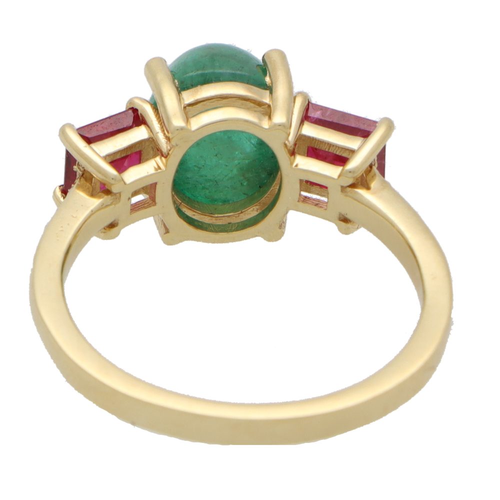 Vintage Emerald Ruby and Diamond Three Stone Ring
