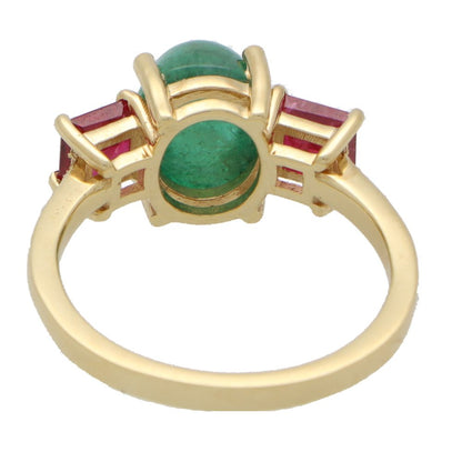 Vintage Emerald Ruby and Diamond Three Stone Ring