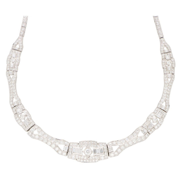 Art Deco Style 8cts Diamond Panel Necklace Platinum