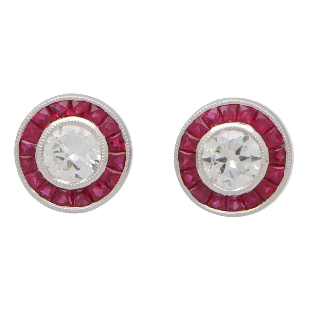 1.02ct Diamond and Calibre Ruby Target Stud Earrings