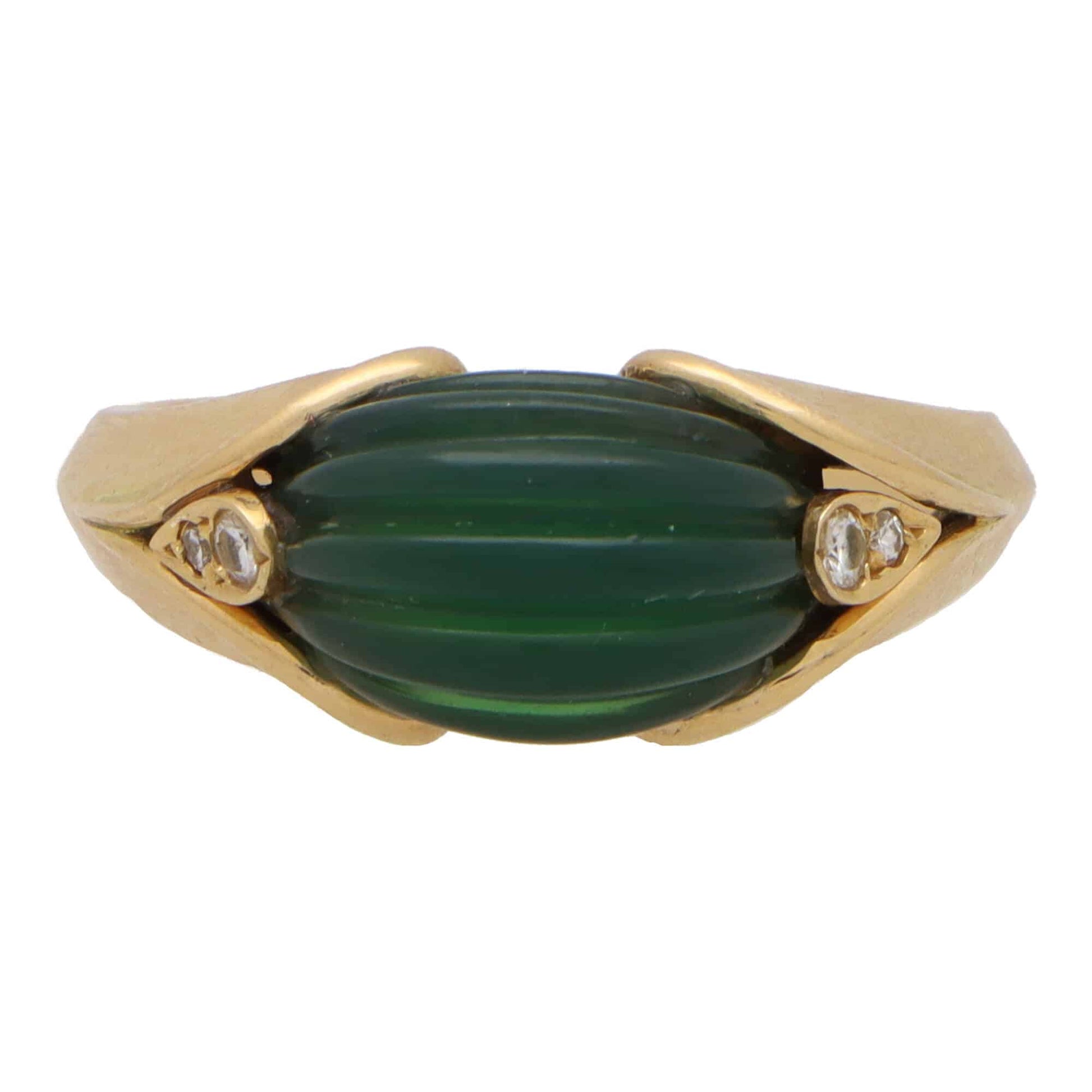 Van Cleef and Arpels diamond and chrysoprase dress ring in yellow gold.