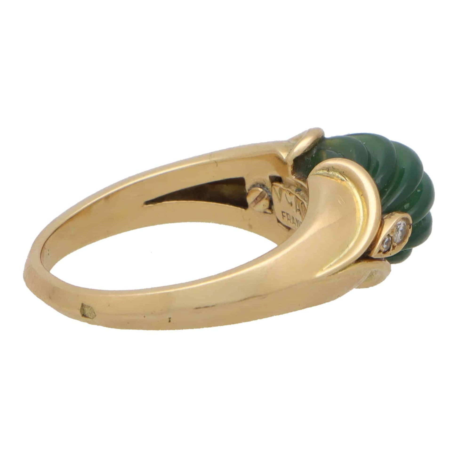 Van Cleef and Arpels diamond and chrysoprase dress ring in yellow gold.