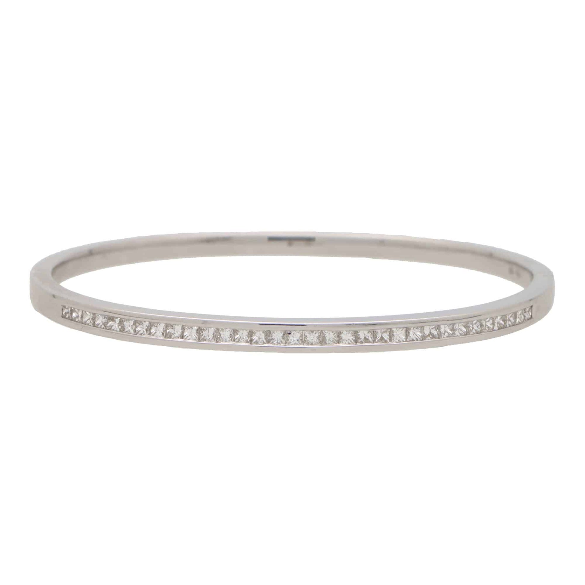 Vintage Princess Cut Diamond Bangle in 18K White Gold