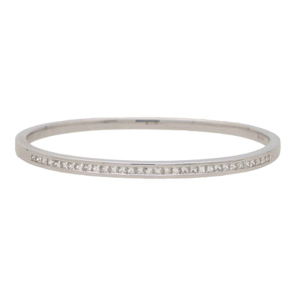 Vintage Princess Cut Diamond Bangle in 18K White Gold
