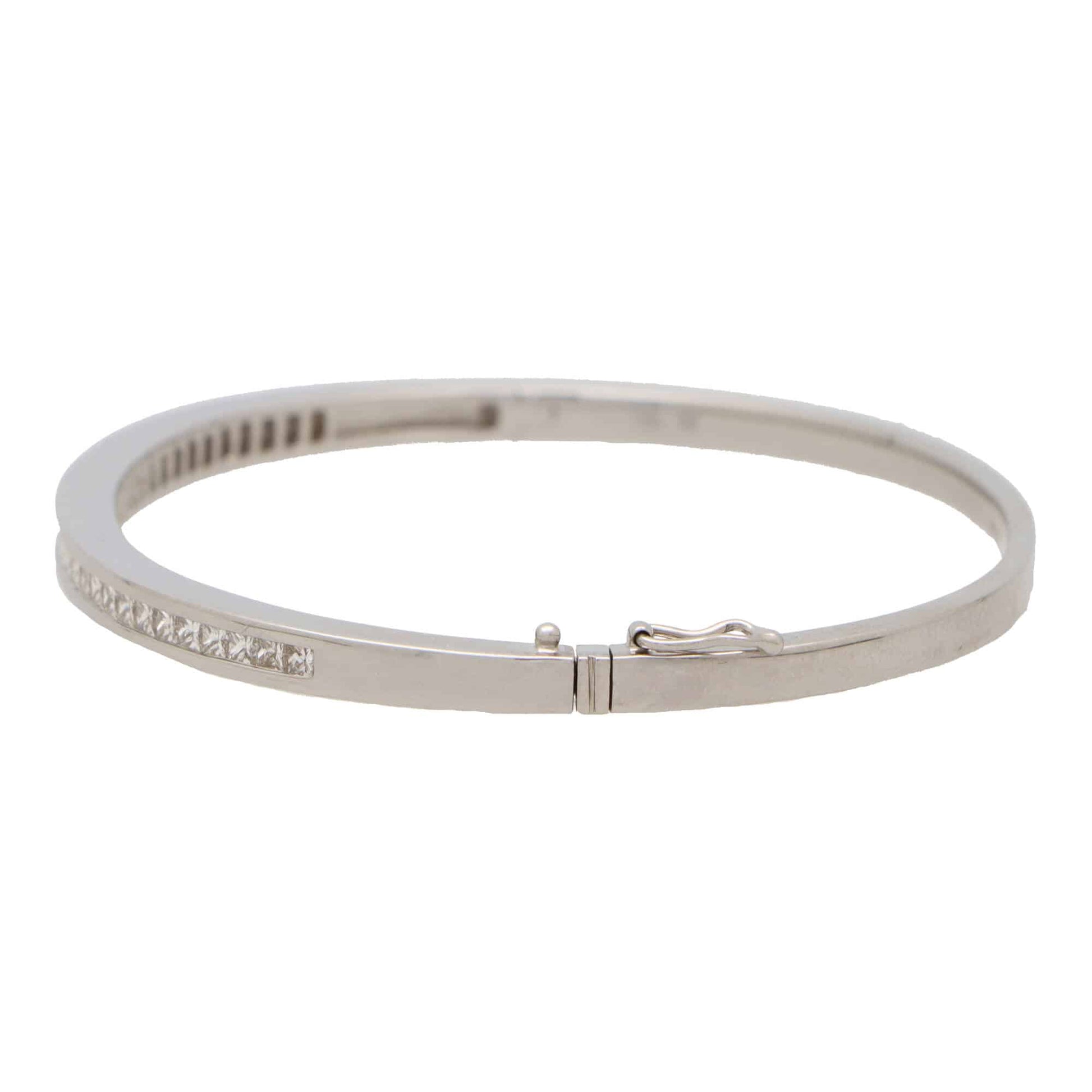 Vintage Princess Cut Diamond Bangle in 18K White Gold