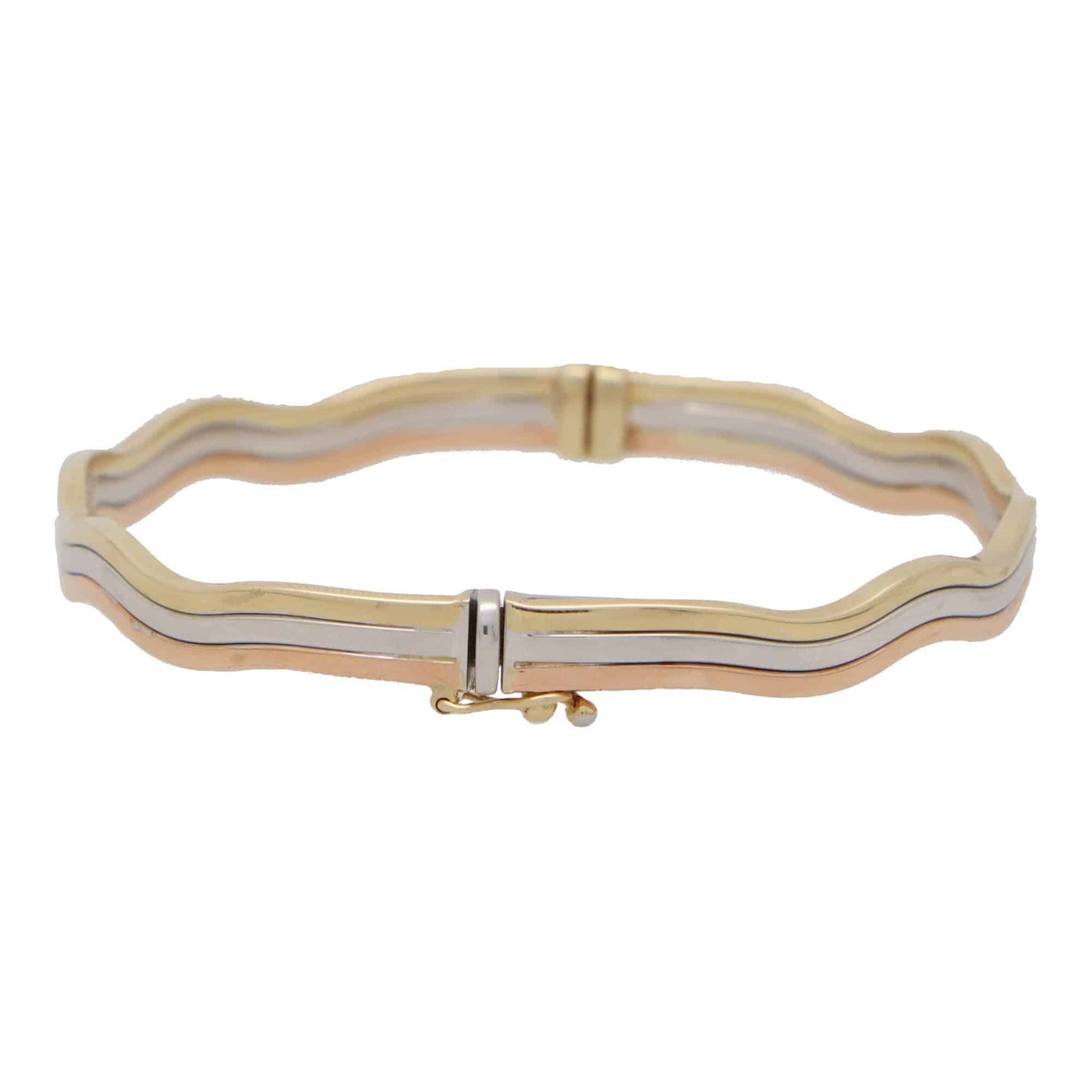 Vintage 9k Rose, Yellow and White Gold Trinity Wave Bangle