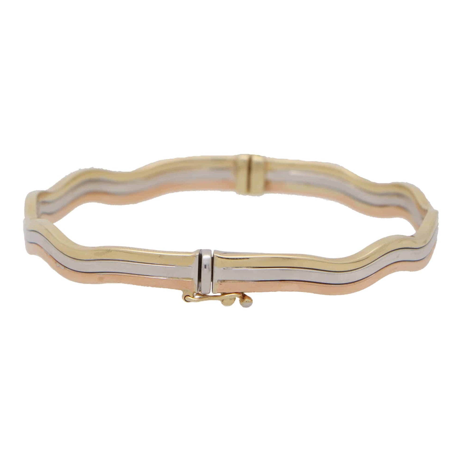 Vintage 9k Rose, Yellow and White Gold Trinity Wave Bangle