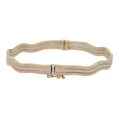 Vintage 9k Rose, Yellow and White Gold Trinity Wave Bangle