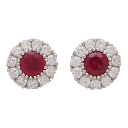 Ruby and diamond cluster earrings in white gold.
