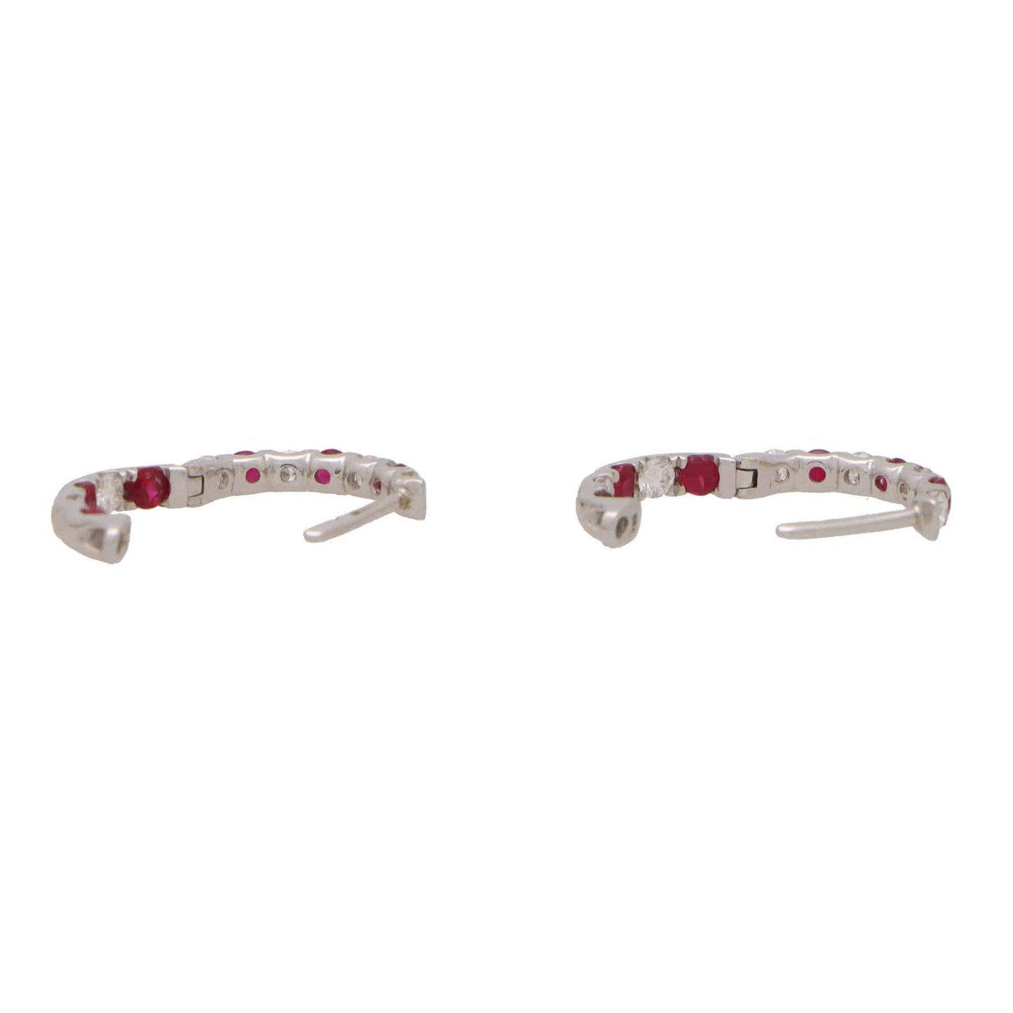 Ruby and diamond hoop earrings in white gold.