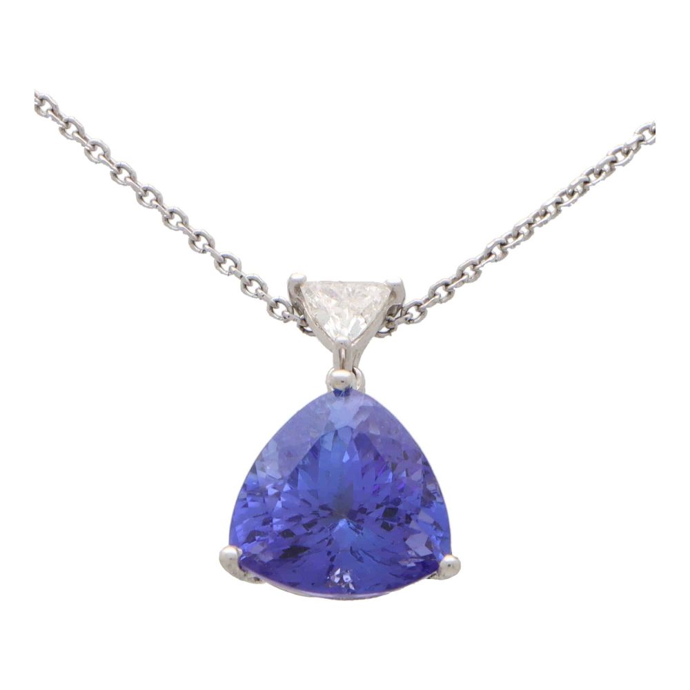 4.97ct Trilliant Cut Tanzanite and Diamond Pendant Necklace