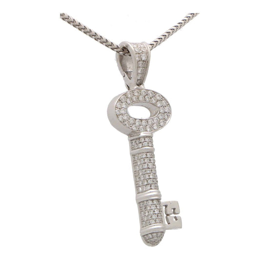 Vintage Theo Fennel 18K Diamond Key Pendant Necklace