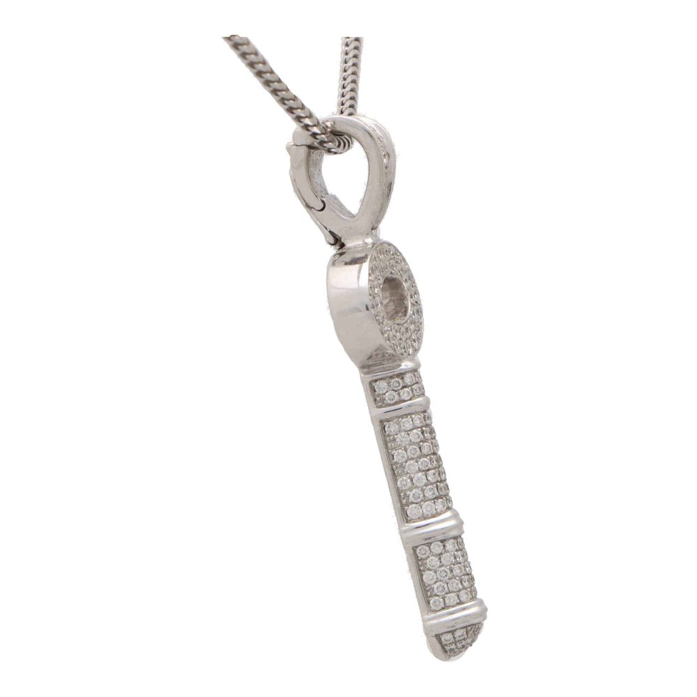 Vintage Theo Fennel 18K Diamond Key Pendant Necklace
