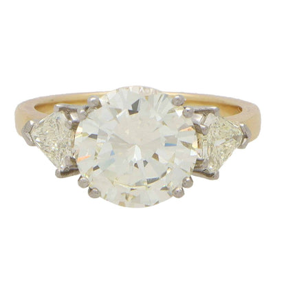 Fine 3.75ct Brilliant and Shield Cut Diamond Three Stone Ring, 4.77 carat total