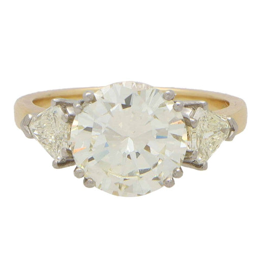 Fine 3.75ct Brilliant and Shield Cut Diamond Three Stone Ring, 4.77 carat total