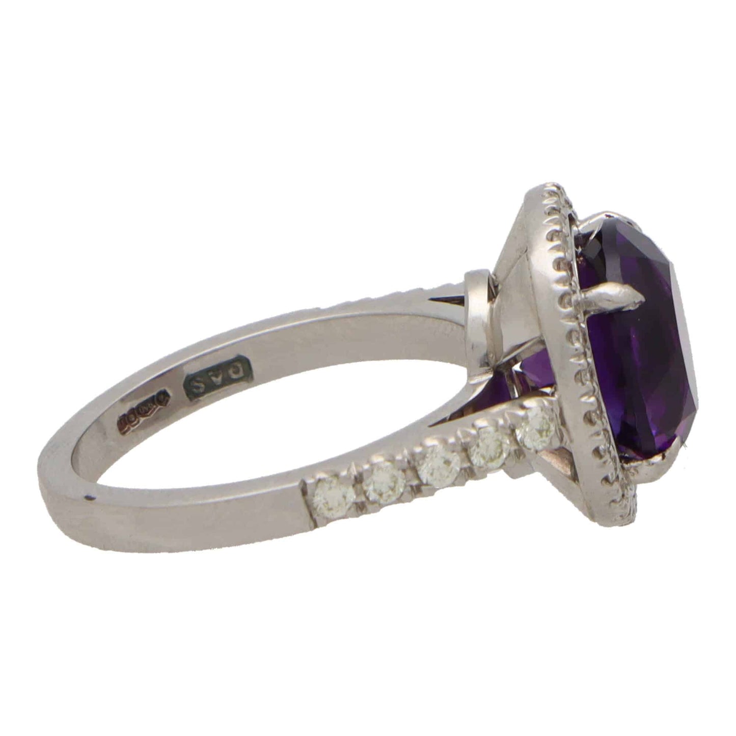 Amethyst and Diamond Halo Cluster Engagement Ring