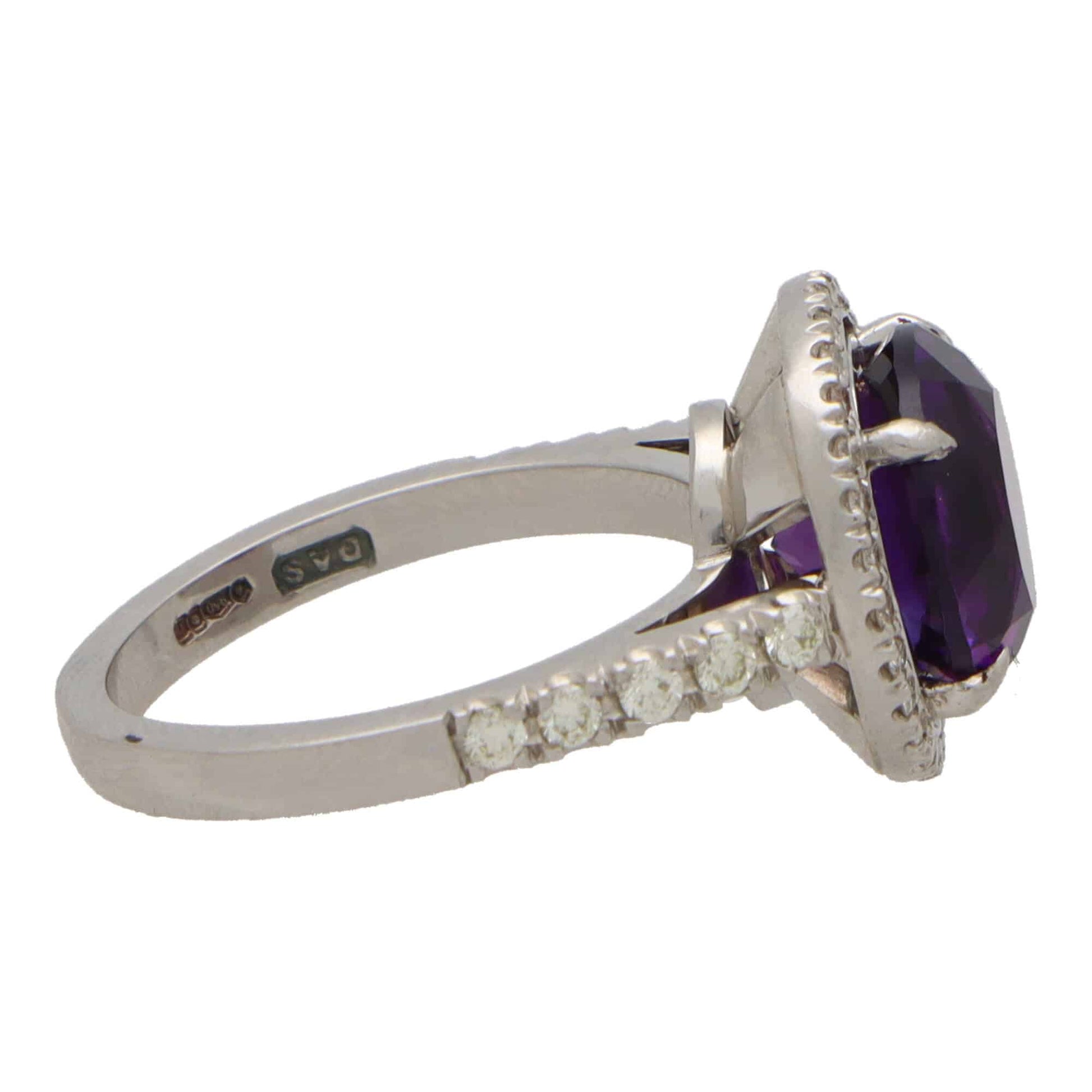 Amethyst and Diamond Halo Cluster Engagement Ring