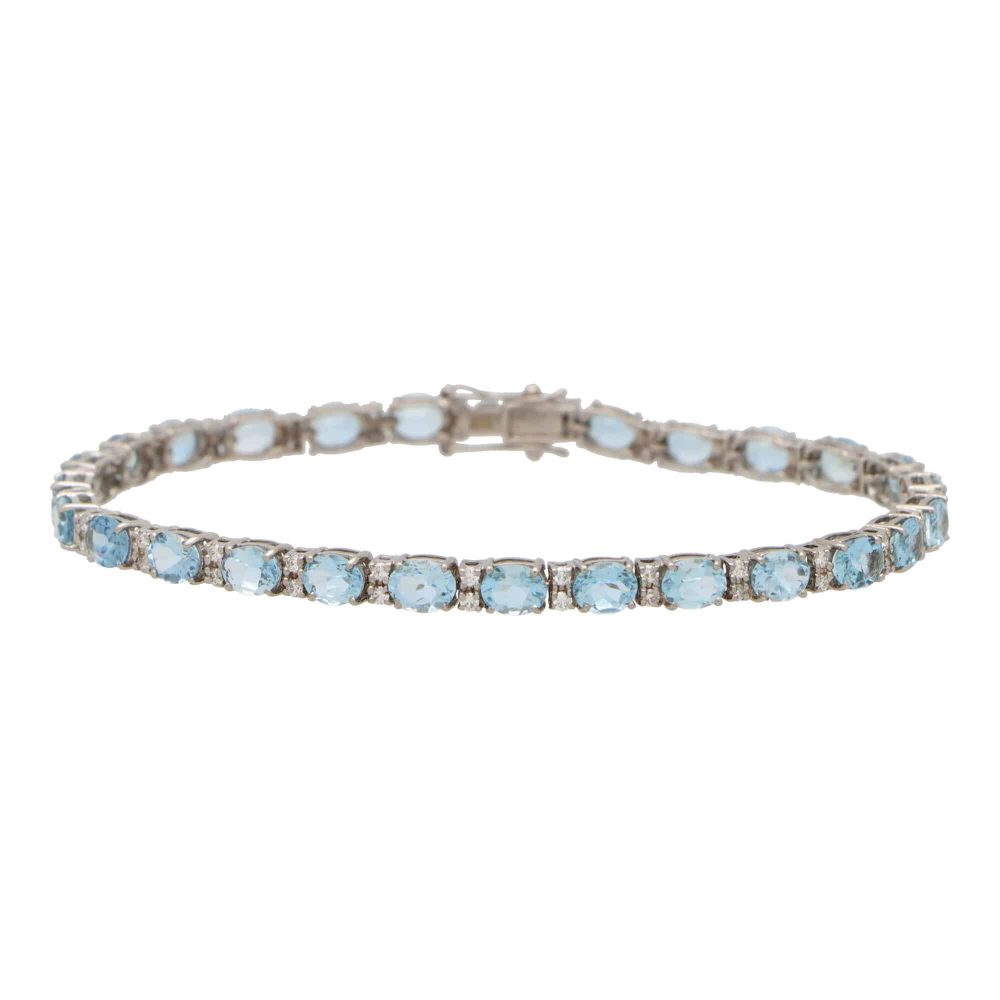 8.95ct Oval Aquamarine and Diamond Line Tennis Bracelet