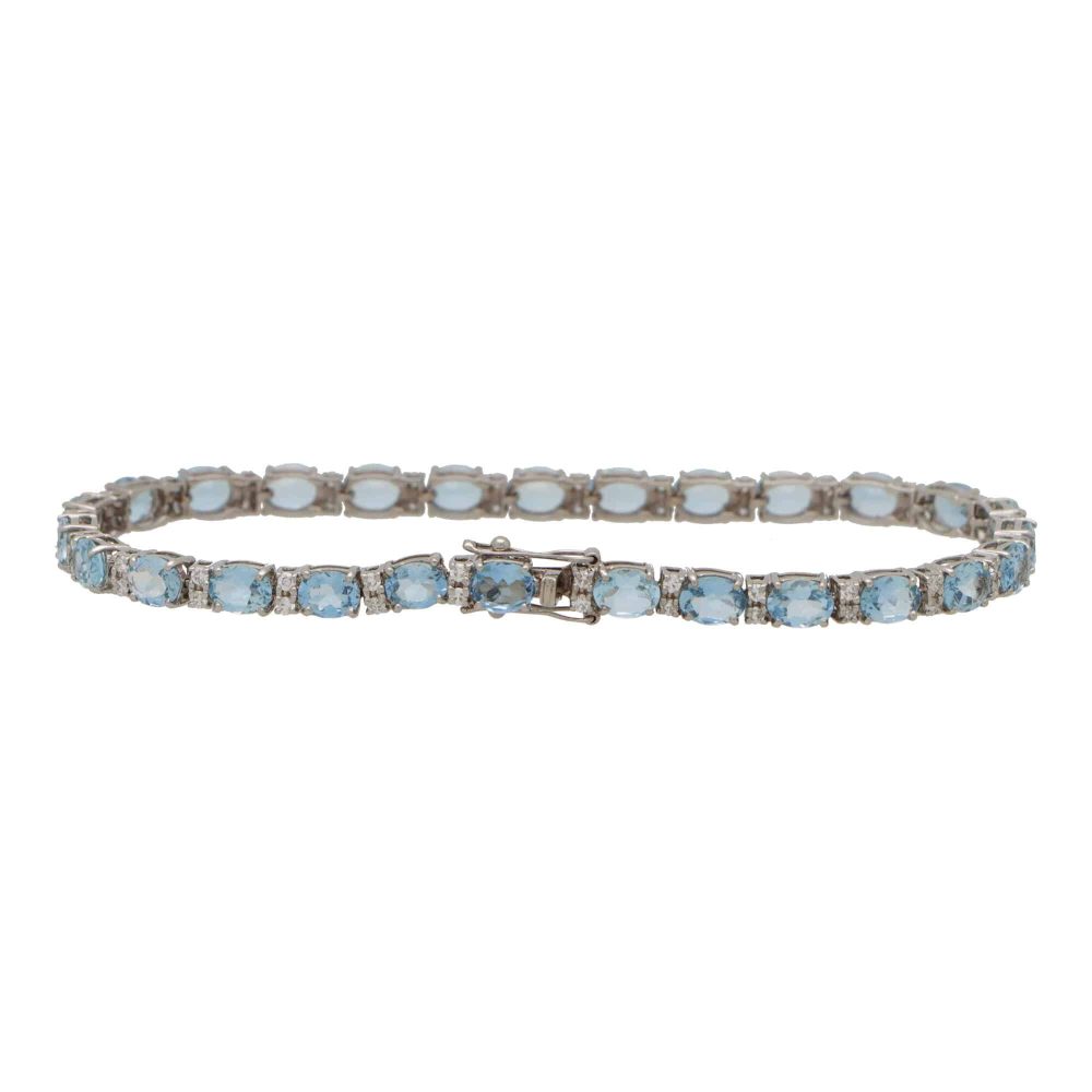 Aquamarine and Diamond Line Tennis Bracelet, 8.95 carats