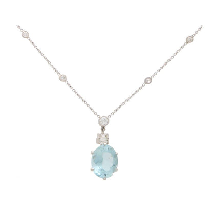 Vintage Aquamarine and Diamond 18K White Gold Necklace