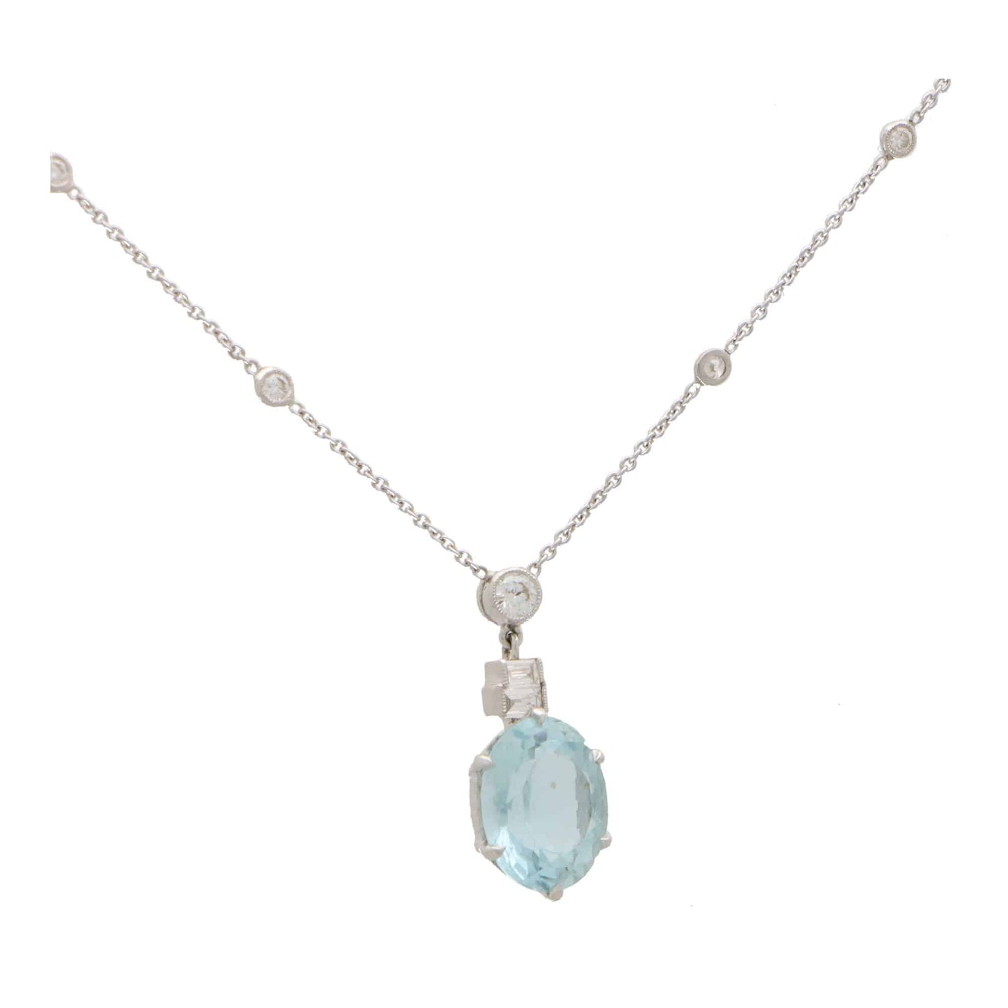 Vintage Aquamarine and Diamond 18K White Gold Necklace