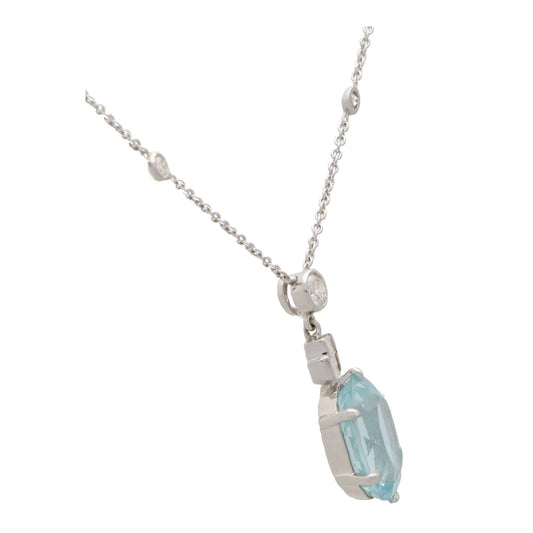 Vintage Aquamarine and Diamond 18K White Gold Necklace