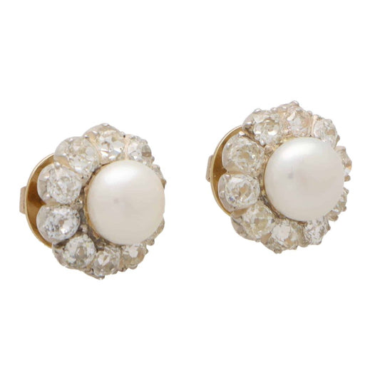 Victorian Pearl and Diamond Cluster Earrings, 3cts