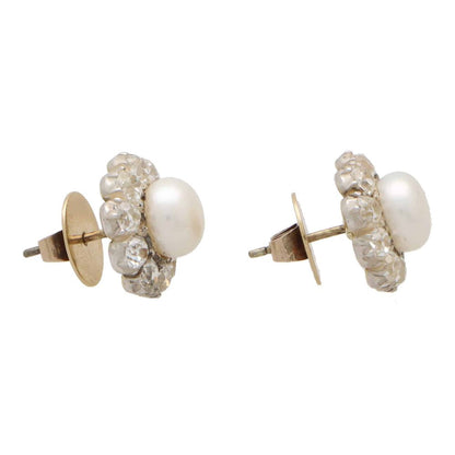 Victorian Pearl and Diamond Cluster Earrings, 3cts