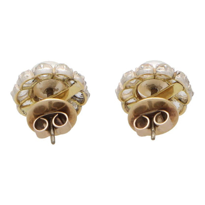 Victorian Pearl and Diamond Cluster Earrings, 3cts