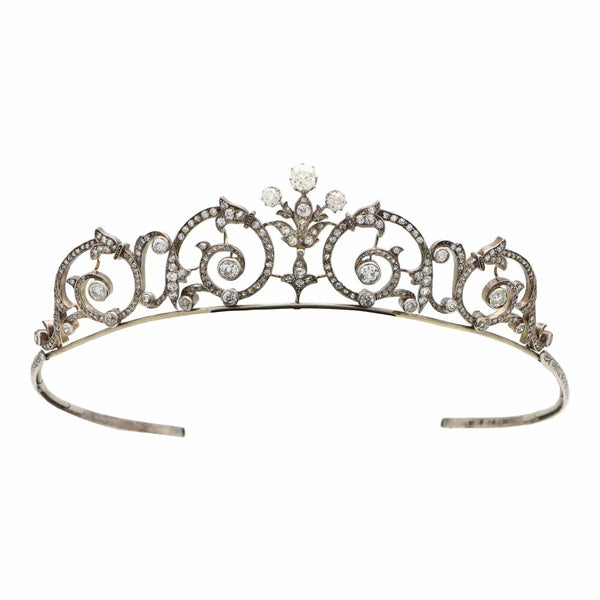 Antique diamond Tiara fine jewellery an Edwardian Old Cut Diamond Foliate Scroll Tiara