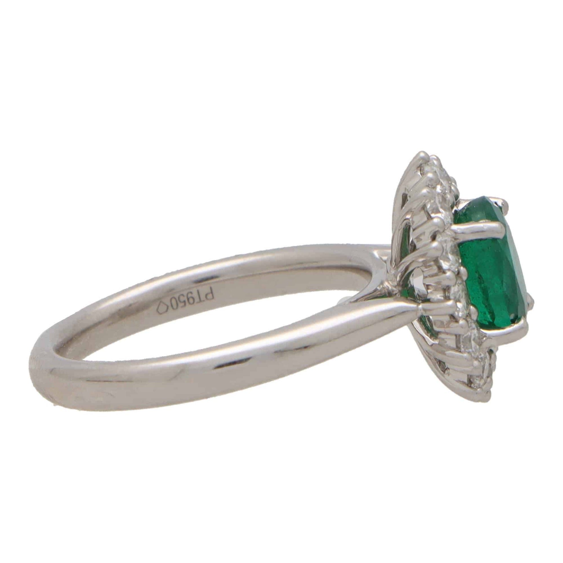 1.35ct Oval Emerald and Diamond Cluster Engagement Ring