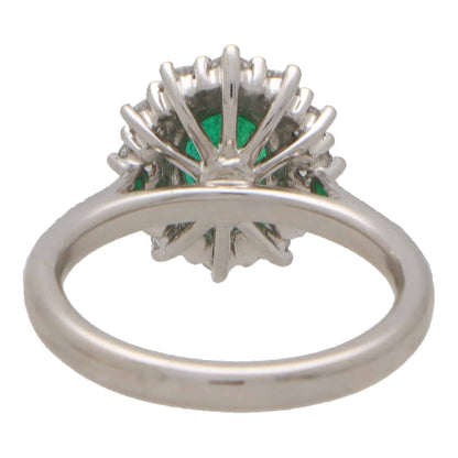1.35ct Oval Emerald and Diamond Cluster Engagement Ring