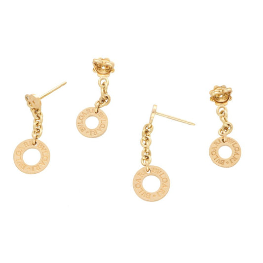Bvlgari drop logo earrings in yellow gold.