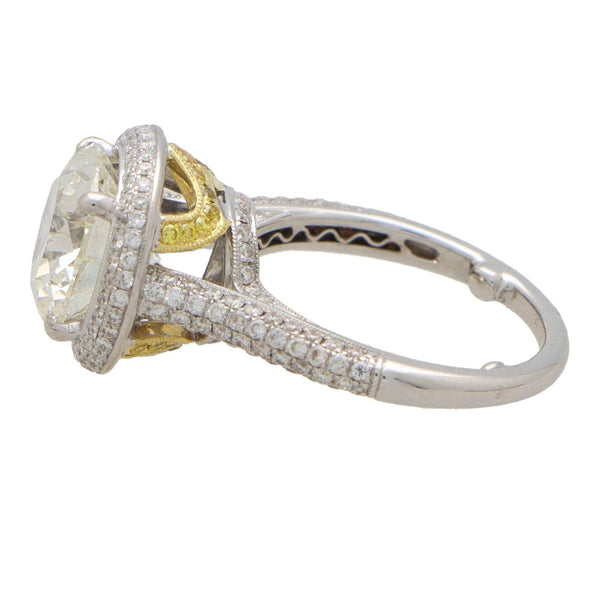 Vintage EGL Certified 4.34 Carat Diamond Halo Solitaire Ring In Platinum And Gold