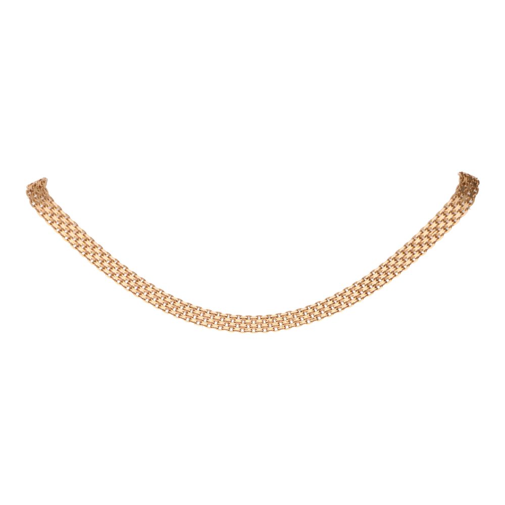 Mesh rose gold necklace.