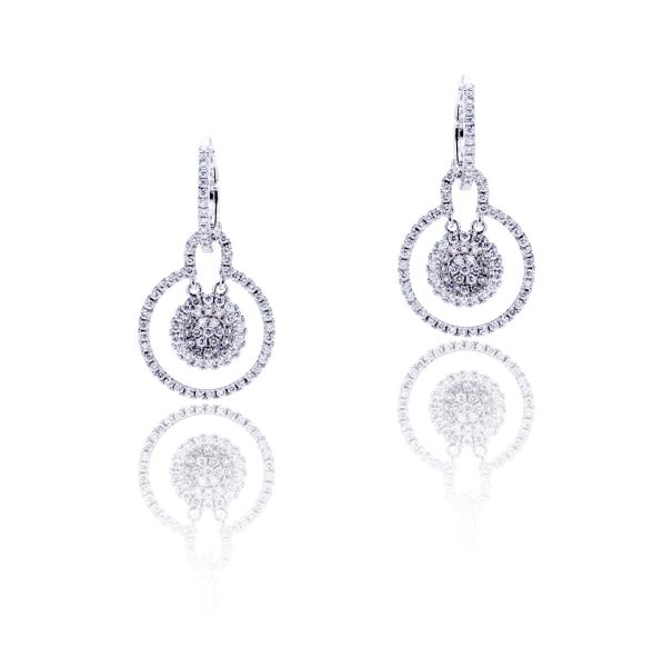 Diamond Cluster Drop Earrings, 1.00 carat total, 18ct White Gold
