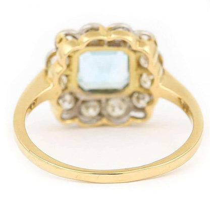 Aquamarine and Diamond 18ct Yellow Gold Art Deco Style Ring with Gem Cert