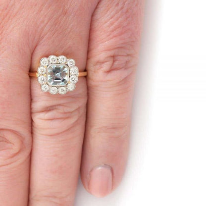 Aquamarine and Diamond 18ct Yellow Gold Art Deco Style Ring with Gem Cert