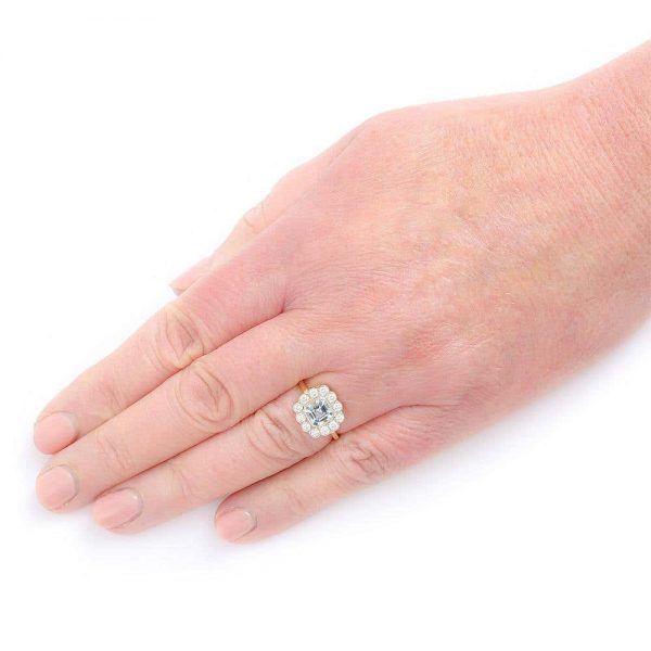 Aquamarine and Diamond 18ct Yellow Gold Art Deco Style Ring with Gem Cert