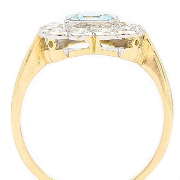 Aquamarine and Diamond 18ct Yellow Gold Art Deco Style Ring with Gem Cert