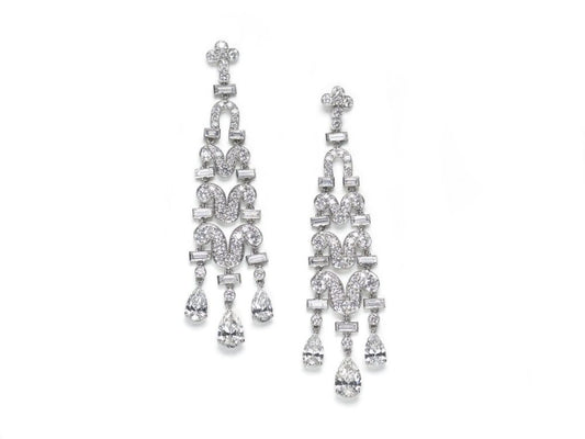 Diamond Drop Platinum Earrings, 9 Carats
