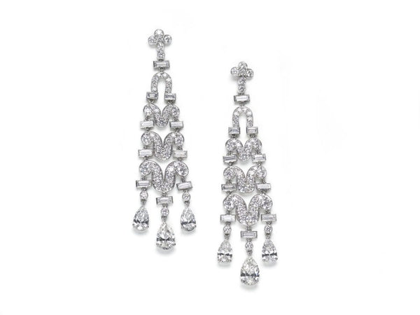 Diamond Drop Platinum Earrings, 9 Carats