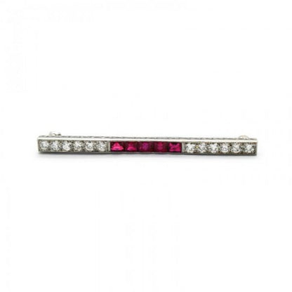 ART DECO RUBY AND DIAMOND BAR BROOCH, By MARCUS