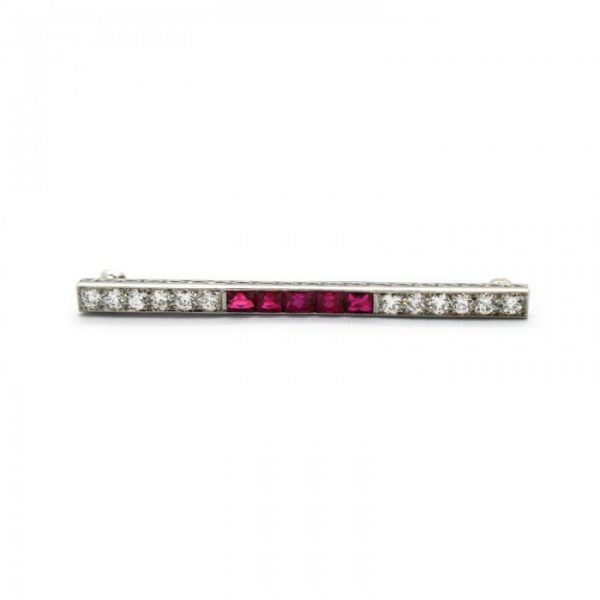ART DECO RUBY AND DIAMOND BAR BROOCH, By MARCUS