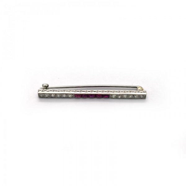 ART DECO RUBY AND DIAMOND BAR BROOCH, By MARCUS