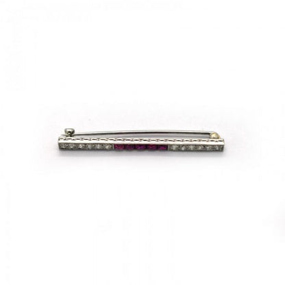 ART DECO RUBY AND DIAMOND BAR BROOCH, By MARCUS