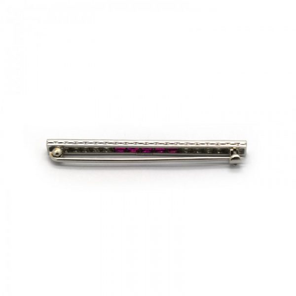 ART DECO RUBY AND DIAMOND BAR BROOCH, By MARCUS